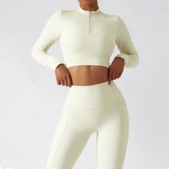 2Pcs Long Sleeve with Zipper Fitness Yoga Short Top